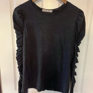We The Free Charcoal Long Sleeve Top with Ruffle Detail